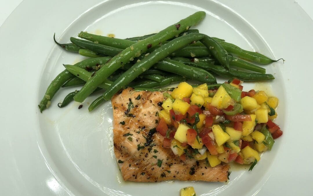 Recipe: Grilled Atlantic Salmon with Mango Habanero Salsa and Spicy Ginger Green Beans